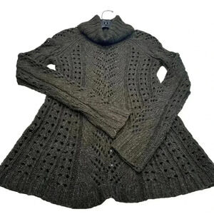 Anthropologie Sleeping on Snow Open Knit Olive Cowl Neck Sweater Sz XS